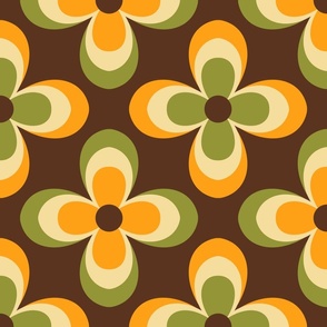 70s Retro Geometric Florals In Brown Orange And Green MEDIUM