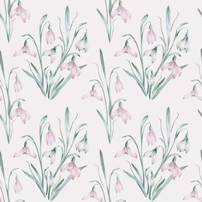 Vintage snowdrops. Dusty pink background.