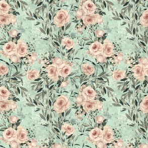 some roses on blue vintage pale