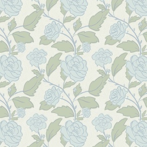 Regency Rose Vine in Soft Blue  - Elegant Floral Regency Decor