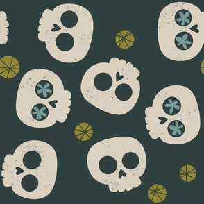 Halloween Cottage Skulls - teal