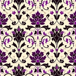 Elegant Purple and Black Damask Floral Pattern 