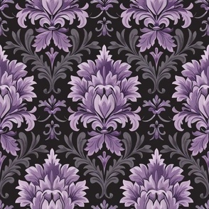 Purple and Gray Baroque Floral Damask 