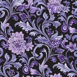 Lavender and Lilac Floral Scroll Damask 