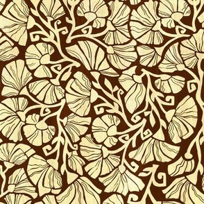 Pumpkin Blossoms - Cream Floral on Coffee Background
