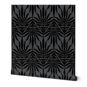 large Zigzag palm frond foliage waves of symmetric leaves - black dark gray