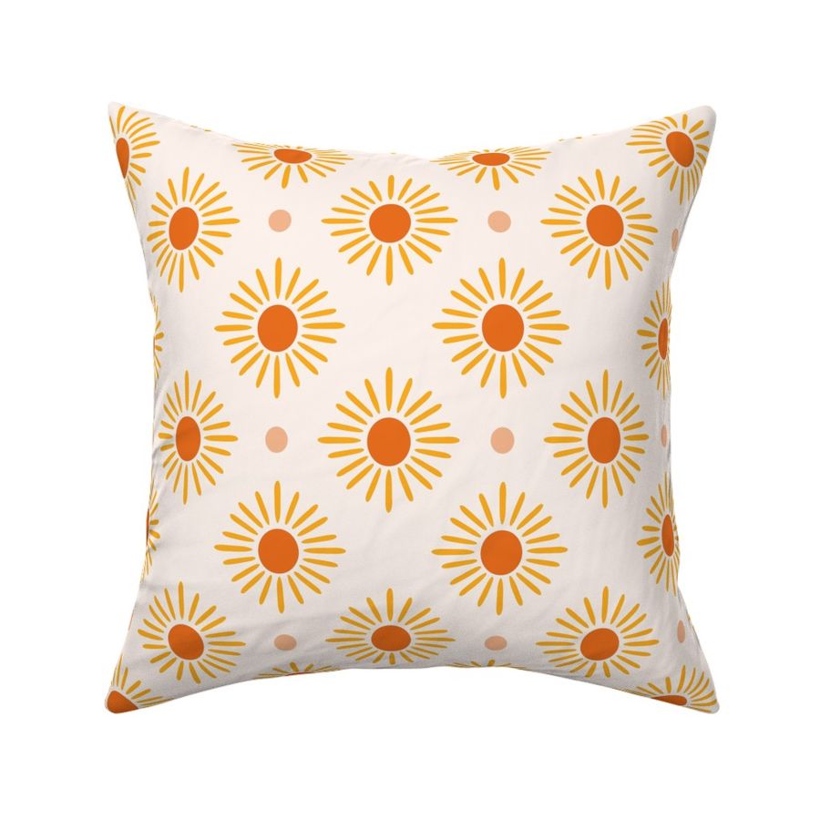 Orange boho sun with dots on cream off-white background - Medium size 