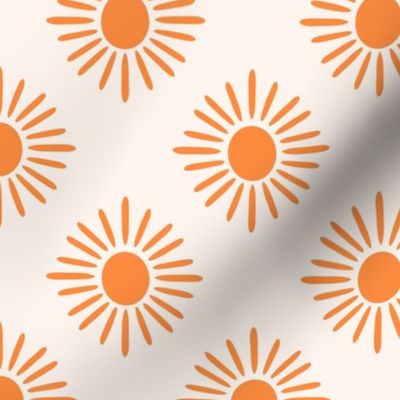 Orange boho sun on cream off-white background - Medium size 