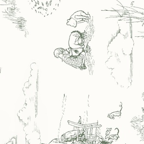 Horizontal Winnie-the-Pooh Toile in Gray Green