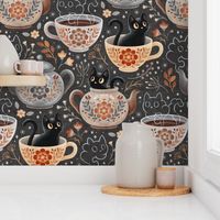 Teatime with Felines in Folk Flora - earth tones