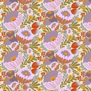 Cottagecore Floral Bliss - Vintage Autumn Flowers in Earthy Tones Fabric Small scale