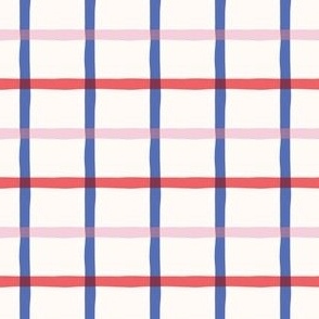 Grid Pink Blue Red White Wonky Stripes Minimal Geometric Blender Plaid