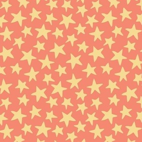 Gold Winter tossed stars on Christmas Red background