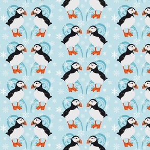 Winter Puffins with Snowflakes (Medium)