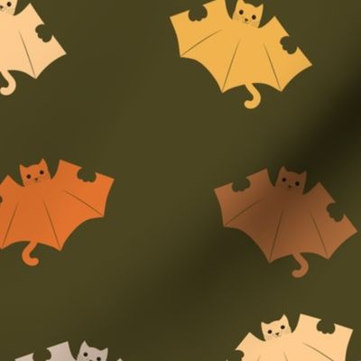 Cat-Bats - Olive Green - Cute Cats Disguised as Bats Cottagecore Halloween Kids 