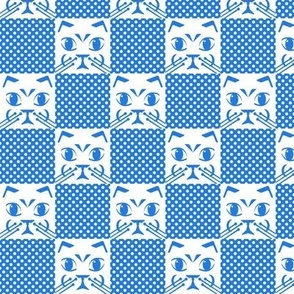 Cat checkerboard in blue and white. Small scale