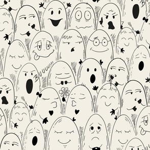 Meeting of ghosts. Black and white Halloween design