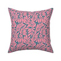 Wavy Tropical Leaves - Pastel Pink on Dark Teal (S) 6in