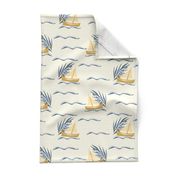 Marine children's pattern. Sailboats on a pale yellow background.