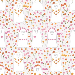 Large - Cute Ghosts with Flowers - CottageCore Halloween on Ivory Cream