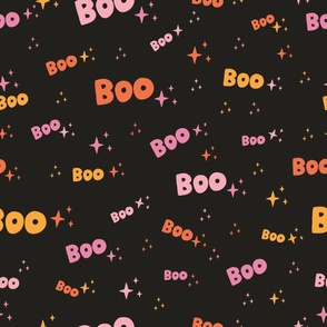 Large - Boo!! - CottageCore Halloween on Midnight Black