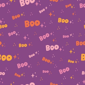 Large - Boo!! - CottageCore Halloween on Violet Purple