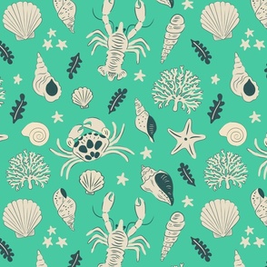 Sweet Shells - Crustaceans + Seashells + Coral - Green