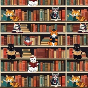 6" Cats Reading Books Illustration Pattern | Cat Art | Vintage Illustration