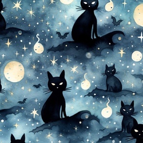 Halloween Moon and Black Cats