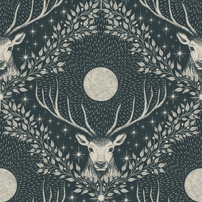 (L) Deer head with Sun and Stars - dark gray green background L scale