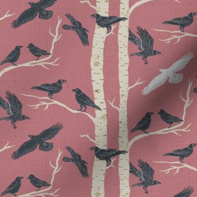 S - White Raven - Pink Texture Background