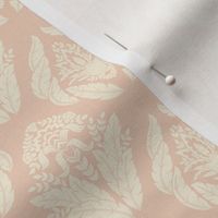 Damask with floral and leaf motifs in linen white on shell pink - Small