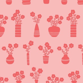 Flower Bouquets in Vases in Strawberry on Pink