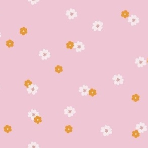 Medium / Cottagecore Whimsical Ditsy Flowers Tossed on Pink Background