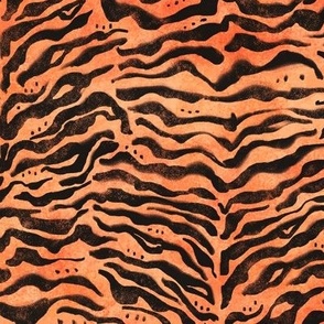 Abstract Textural Tiger Stripe In Orange and Black - Small Scale - 008
