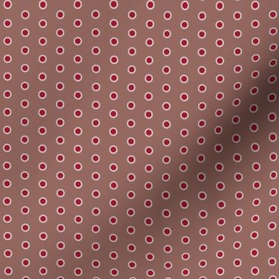 MLND1b - XXS - Half-Drop White Outlined Red Polka Dots on Brown - .5 inch half-drop repeat