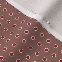 MLND1b - XXS - Half-Drop White Outlined Red Polka Dots on Brown - .5 inch half-drop repeat