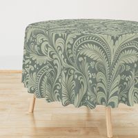 Elegant Damask Petals Seamless Pattern in Forest Green - Large Scale