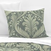 Elegant Damask Petals Seamless Pattern in Forest Green - Large Scale