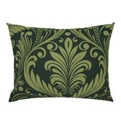 Elegant Damask Petals Seamless Pattern in Moss Green - Large Scale