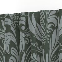 Elegant Damask Petals Seamless Pattern in Grounding Green - Large Scale