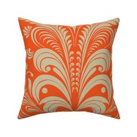 Elegant Damask Petals Seamless Pattern in Tiger Orange - Large Scale