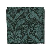 Elegant Damask Petals Seamless Pattern in Salamander Green - Large Scale