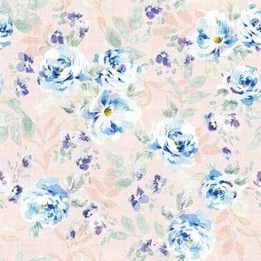 Retro Blue Watercolor Florals Nubbyweave Texture_Size Small_Blush Rose Quartz Baby Pink