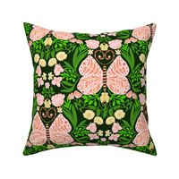 Art And Craft Luscious Garden With Flowers And Butterflies Dark Green