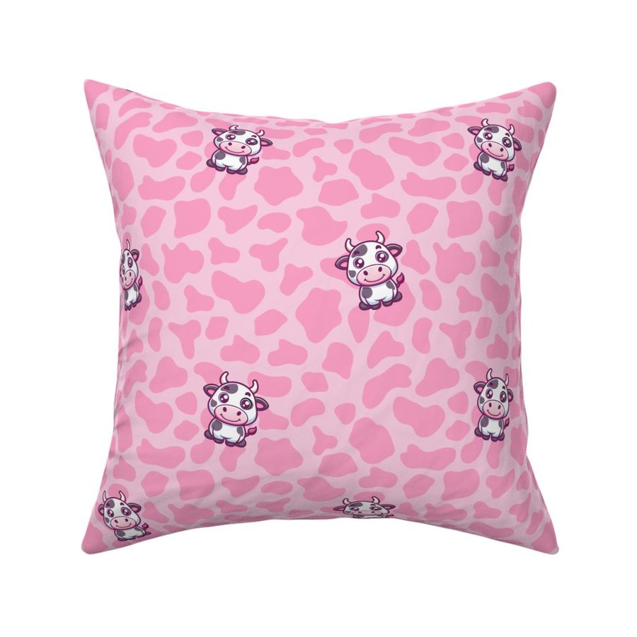 Cute Kawaii Cow on a Pink Cow Print Background