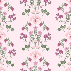 Art Nouveau Floral Medallion stripes in pink, fuchsia and green 
