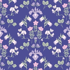 Art Nouveau Floral Medallion stripes in pink, lavender, purple, celadon green