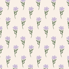 Art Nouveau Rosebud Flower Stripes in green and lavender on ivory