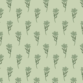 Art Nouveau Rosebud Flower Stripes in sage green and celadon green